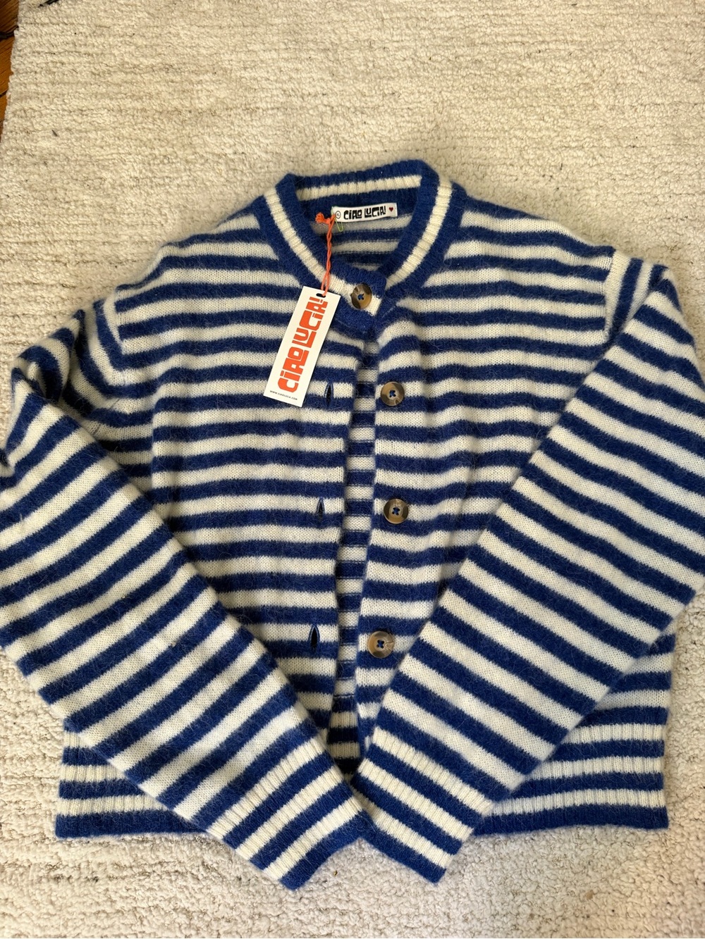 NWT Ciao Lucia Blue & White Striped Button-Front Sweater